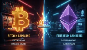 Illustration displaying the differences between bitcoin gambling vs ethereum gambling